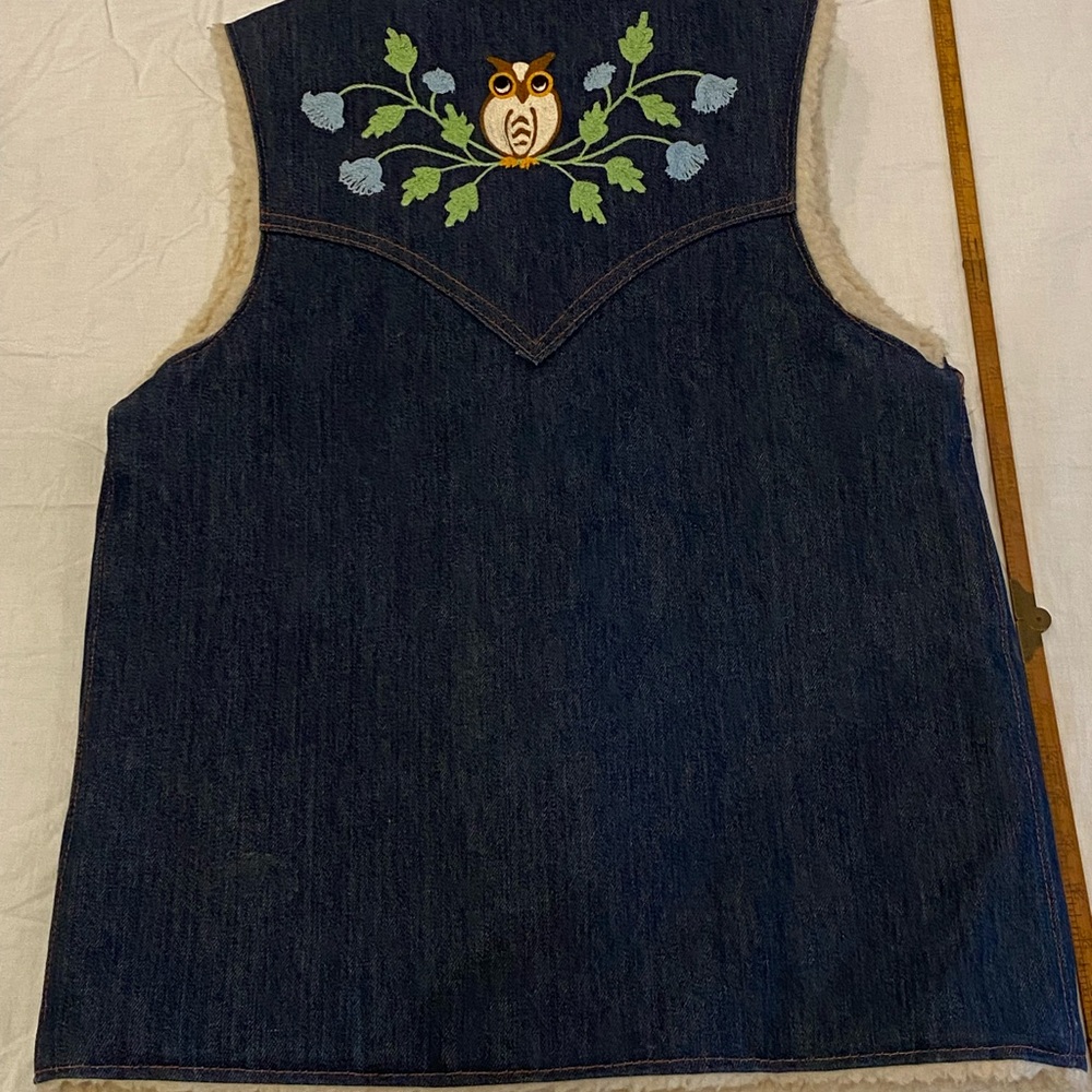 Embroidered Denim Vest with Owl Design